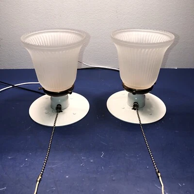 Pair Of NOS General Electric Pull Chain Fixtures Rewired Lights Brass Fitters 2B - Image 1 of 3