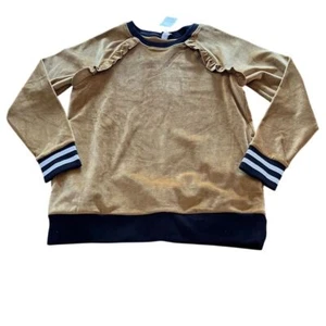 Tea Collection Gold Black Velour Sweatshirt Girls Size 14 Pullover - Picture 1 of 9