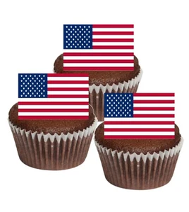 American Flag USA Edible Cupcake Decoration Thick Wafer Icing FREE P&P - Picture 1 of 5