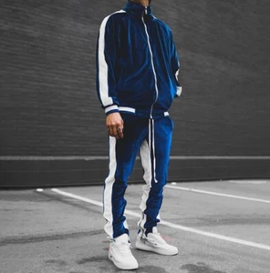 Mens 2 Piece Velvet Tracksuit Casual Pant Sweater Sweatsuit Sport Sweatshirt Set - Picture 1 of 30
