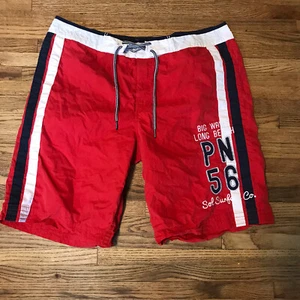 PARISH NATION Board Shorts Swim Trunks sz Large 38 Red White Blue Flag Americana - Picture 1 of 6