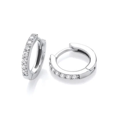 Pendientes de aro Huggie de plata de ley 925 con circonita cúbica y cristal con superposición de rodio Foto 1 de 3