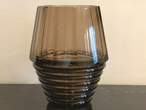 Moser Czech Bohemian Art Deco Faceted Smoky Glass Vase - Picture 1 of 7