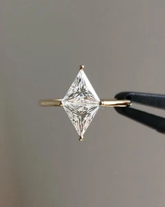Trilliant Cut Diamond Ring Modern Geometric Engagement Ring Lab Created - Picture 1 of 7