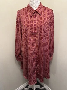 LA REDOUTE LADIES MAGENTA SQUARE PRINT SHIRT DRESS UK SIZE 16 BRAND NEW - Picture 1 of 7