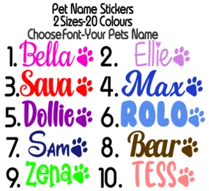 PERSONALISED PET NAME STICKER VINYL DECAL CUSTOM LABEL DOG CAT FOOD BOWL PETS - Picture 1 of 2
