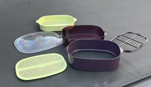 Tupperware 6 pc Stack Cooker/ Steamer Purple Green 2 1/4 Quart - Picture 1 of 8