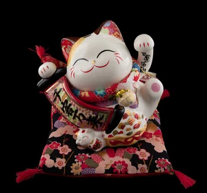 Grande tirelire Statue Chat japonais Maneki neko 19.5 cm en Porcelaine # 40751 - Picture 1 of 9