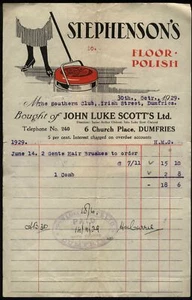 1929 Dumfries - Stephensons Floor Polish anuncio en John Scott Ltd, Church Pl - Imagen 1 de 1