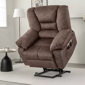 Velvet Power Lift Recliner Chair Sofa with Massage Heat for Elderly Brown - Picture 1 of 9