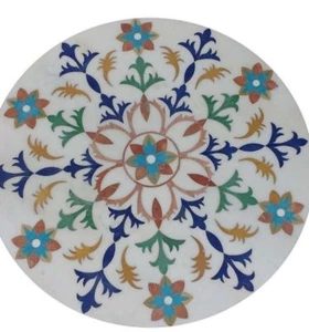 Tavolo da caffè 21"" Marmo Bianco Rotondo Pietra Dura Inlay Arredamento Soggiorno - Foto 1 di 1