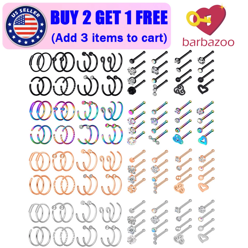 16-32PCS Argola de Nariz de Aço Cirúrgico Osso Reto Parafuso Pino de Nariz CZ 20G - Imagem 1 de 4