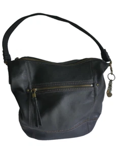 The Sak Schultertasche Damen schwarz Leder gefüttert Taschen mit Taschenanhänger Reißverschluss oben - Bild 1 von 14