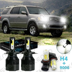 For Toyota Sequoia 2001-2007 - 4x 6000K White LED H4 Headlights + Fog Bulbs Kit - Picture 1 of 11