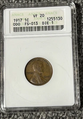 1917 Doubled Die Obverse  DDO Lincoln Cent ANACS VF20 - Image 1 of 4