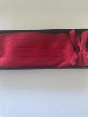 Red Silk Satin  Cummerbund and Bow Tie Set Up to 42 Inches EUC - Image 1 of 4