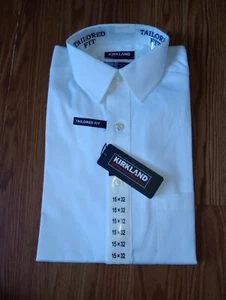 NWT Kirkland Men’s White Button-Down Shirt Tailored Fit 15x32 Non-Iron Cotton - Picture 1 of 8