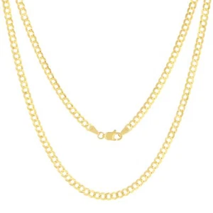 Solid 14K Yellow Gold 4mm Cuban Curb Chain Link Mens Necklace Italian Made 24" - Picture 1 of 11