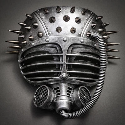 Máscara metálica Steampunk Spike Gas Mascarada facial completa Submarino - Plateada Foto 1 de 4