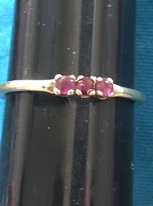14KT YELLOW GOLD RING WITH 3 GENUINE GEMSTONES RUBY 2.5mm SIZE 5 - Finest Jem - Picture 1 of 18