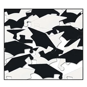 GRADUATION GRADUATE GRAD MORTARBOARD BLACK & WHITE PARTY TABLE CONFETTI! - Picture 1 of 1