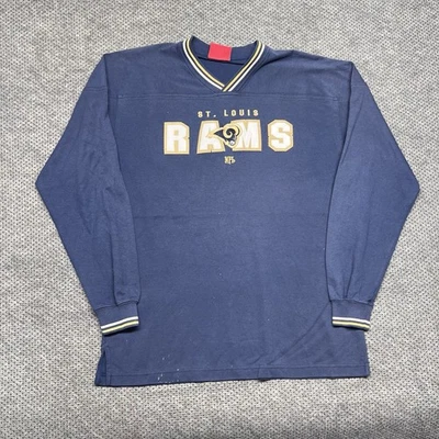 Vintage St Louis Rams T-Shirt Large NFL Striped Men’s Navy Blue Long Sleeve - Image 1 of 4
