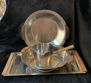 Lot of 18/8 Stainless Steel Servingware With Wooden Handles....Made in Denmark - Picture 1 of 9