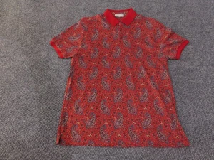 Etro Polo Shirt Mens Large Red Paisley Print Made in Italy Short Sleeve Cotton - Picture 1 of 15