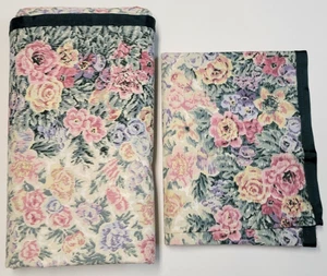 Vintage Eileen West Floral Floral 2 pc Queen Flat Sheet King Pillowcase Cottage - Picture 1 of 24