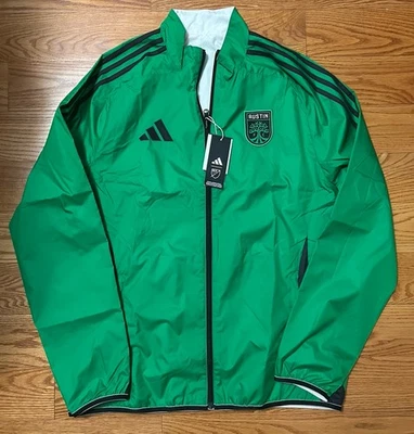 ¡NUEVO CON ETIQUETAS! Chaqueta Para Hombres Adidas Austin FC 2025 Anthem Reversible Cremallera Completa Verde/Blanco L Foto 1 de 4