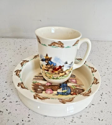 Vintage Bunnykins Royal Doulton "Mr Piggly's Store" Cereal Bowl 6"X2" & Cup - Image 1 of 4