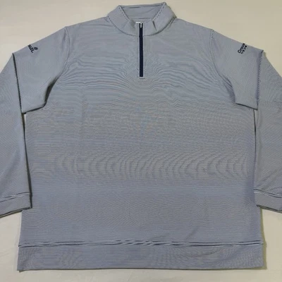 Peter Millar Perth Sugar Stripe Performance 1/4 Zip L/S Mens Size XXL Navy White - Image 1 of 4