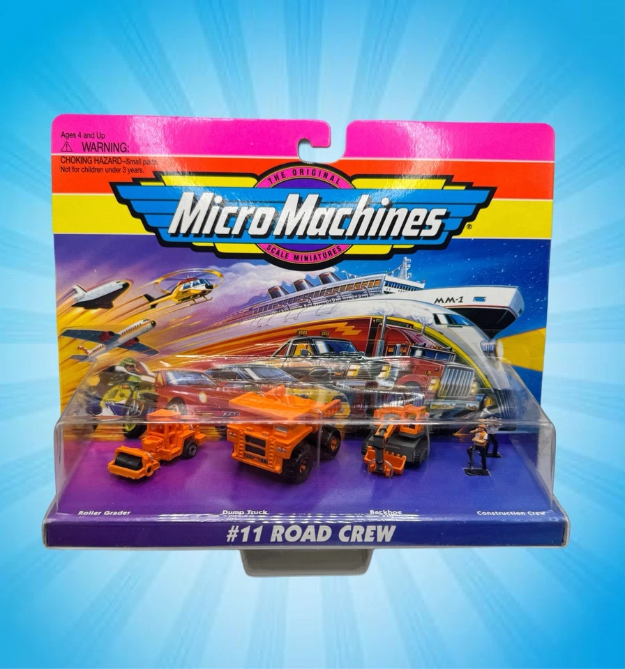 Винтажный Micro Machines #11 Road Crew 1995 Galoob Новый из старых запасов Самосвал Экскаватор Новый запечатанный - Изображение 1 из 4