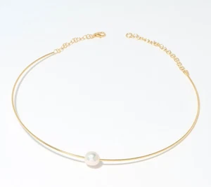 Honora Omega Necklace with Sliding Cultured Ming Pearl, SS 15-1/4" - Picture 1 of 2