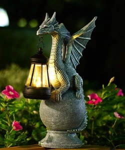 Qeeman Dragon on Ball with Solar Lantern Statues: Garden Decor Outdoor Decora... - Picture 1 of 6