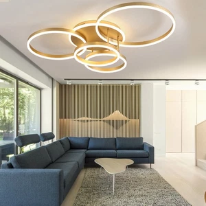 Living Room Dimmable Lights | 5 Circle Golden Ceiling Light with Remote Control - Picture 1 of 24