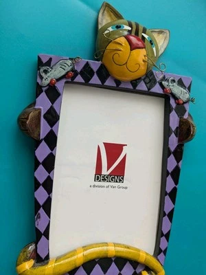 Allen Designs Kitty Cat Mouse Photo Picture Frame Whimsical Funky Colorful - Image 1 of 4