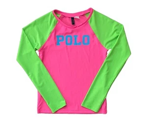 Polo Ralph Lauren Lauren Girls' Neon Color-Bloked Rash Guard Size L(12-14) - Picture 1 of 6
