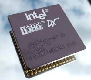 Intel 80386 DX 25 IV Keramik Gold Vintage CPU -- neues LOGO - Bindestrich - - Zdjęcie 1 z 1