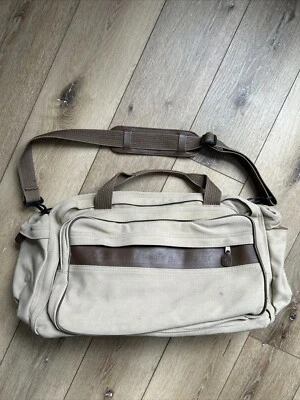 VTG Eddie Bauer Edition Ford Duffle Bag Canvas Leather Khaki Beige - Image 1 of 4