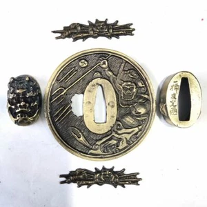 Fine Set Monster Tsuba Menuki Fuchi Kashira For Japanese Katana Sword Wakizashi - Picture 1 of 7