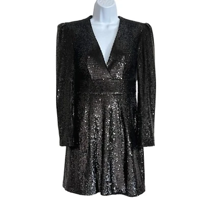 A.L.C. Mini Vestido de Fiesta Mara Lentejuelas 2 Negro Nuevo sin Etiquetas Imitación Envoltura Evento Nochevieja Foto 1 de 4