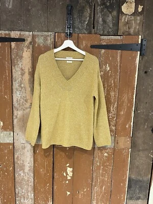 Massimo Dutti Sweater Jumper Pullover Knitted Italian Yarn Yellow V-Neck XS - Image 1 of 4