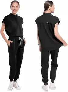 Scrubs for Women Scrub Sets, Slim Scrubs Stretch Top & Jogger Scrub Pants Black - Picture 1 of 15