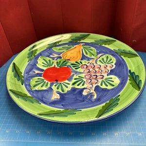 Pier 1 One 16” Hand painted Ceramic Platter Fruit italy Blue Green Grape Pear - Picture 1 of 4