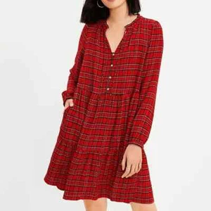 Loft Dress Large Red Plaid Long Sleeve Fall Holiday Lightweight Size Small - Picture 1 of 7