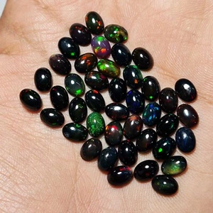 Natural Ethiopian Black Opal Oval Cabs Loose Stone 20 Pcs 5*7 MM 10 CT - Picture 1 of 5