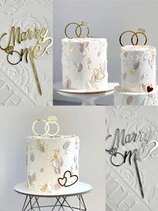 Acrílico Cásate Me Anillo de Boda Aniversario Cumpleaños Boda Decoración de Pasteles - Imagen 1 de 10