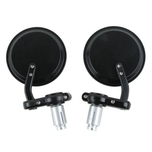 Black 3" Round 7/8" Handle Bar End Mirrors Fit For Honda BMW Cafe Racer Bobber - Picture 1 of 5