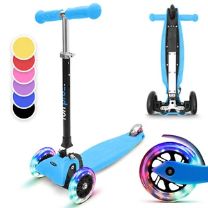 Roller Kinder Kick Scooter 3 Rad 3-6 Jahre LED höhenverstellbar klappbar blau - Bild 1 von 12